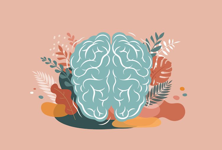 Illustration of a brain and plants